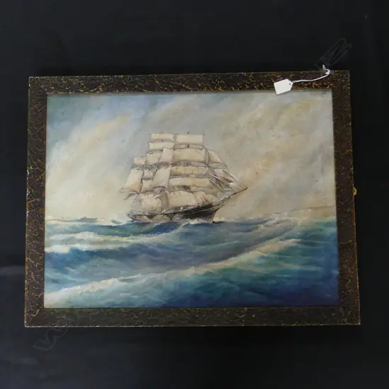 FRAMED OIL SAILING SHIP L660MM H510MM