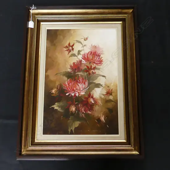 FRAMED SIGNED OIL OF DAHLIAS L570 H750MM