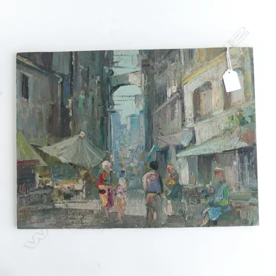 PASQUALE MONACO OIL ON BOARD 'THE OLD TOWN GATE, AMALFI' 300 X 400mm signed detailed verso unframed