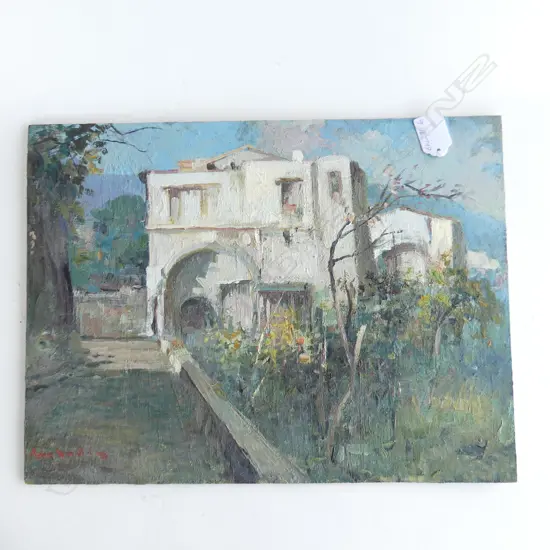 PASQUALE MONACO OIL ON BOARD ITALIAN VILLA 300 X 400mm signed detailed verso unframed