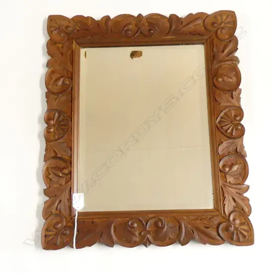 CARVED WOODEN FRAMED BEVELLED WALL MIRROR 460 X 560MM