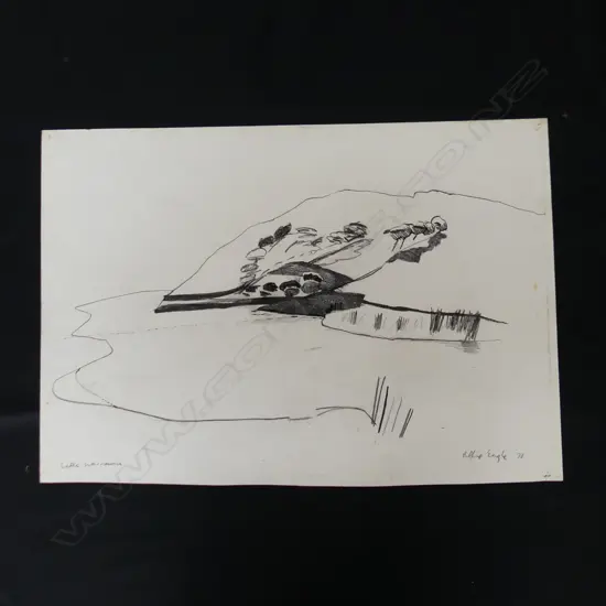 PENCIL SKETCH LAKE WAINAMU BY ALLIE EAGLE 1978 L560MM H390MM