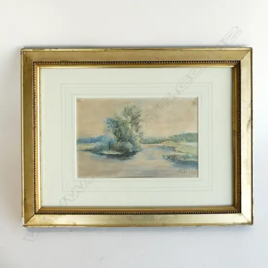 GILT FRAMED WATERCOULOR LAKE SCENE SIGNED & DATED 1883 H390MMW500MM