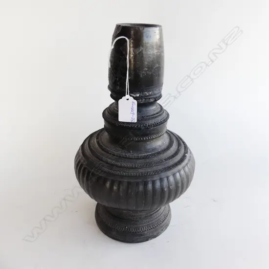 BLACK BURNISHED OLD ORIENTAL POTTERY KENDI some faults H.315mm