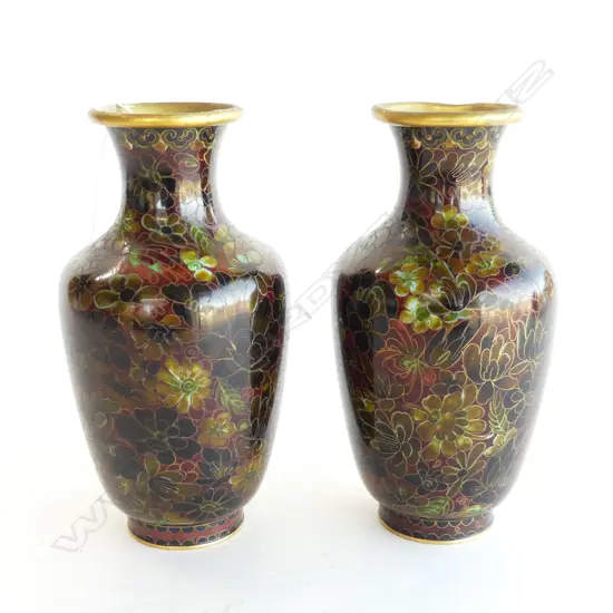 PR BROWN CLOISONNE VASES H.205mm one damaged