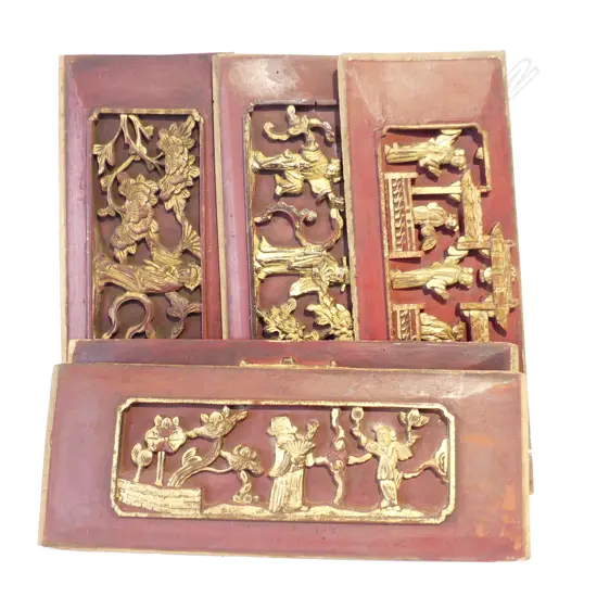 5 ORIENTAL CARVED PANELS (EACH 140 X 360MM)