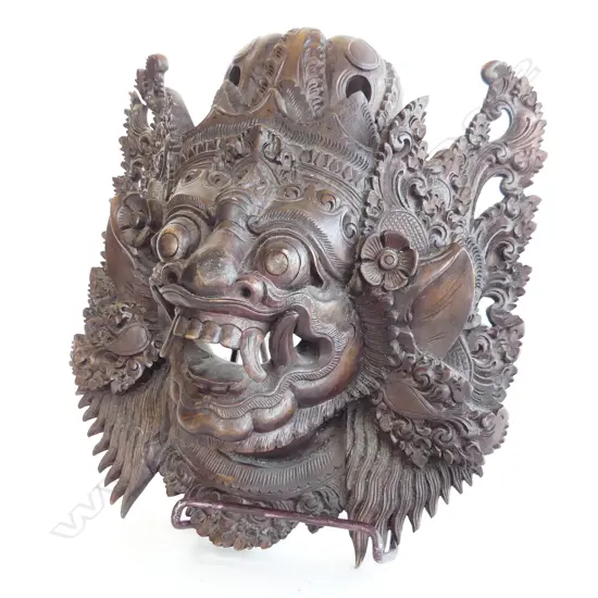 BALINESE BHOMA WOODEN CARVED MASK H. 350MM WITH METAL STAND
