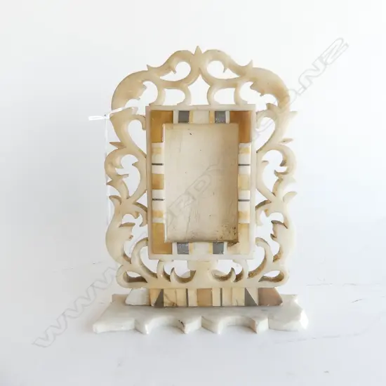 VINTAGE MIDDLE EASTERN CARVED ALABASTER PHOTO FRAME - minor losses H.195mm