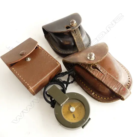 LEATHER CASED COMPASS & 2 COMPASS CASES