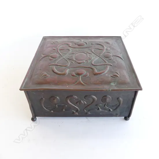 ART NOUVEAU EMBOSSED COPPER JEWELLERY BOX,  200 X 200MM