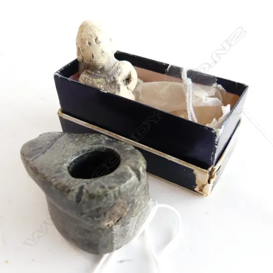 SMALL STONE OIL BURNER FROM UR & ANCIENT POTTERY  DOLL FIGURE L43MM