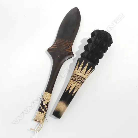 CARVED WOODEN FIJIAN TRIBAL CLUB & MALLET L.450mm