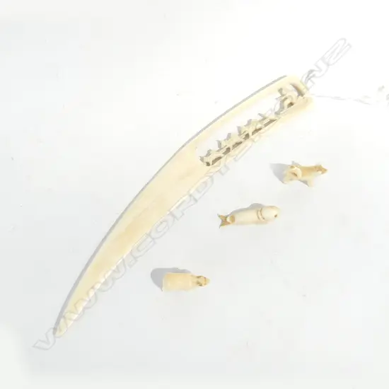 4 PCS INUIT CARVED MARINE IVORY; SEAL, POLAR BEAR, HUSKY & BRIDGE OF HUSKIES ETC..