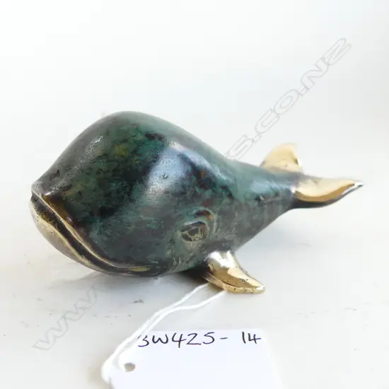 SM BRASS WHALE, VERDIGRIS FINISH L. 110MM