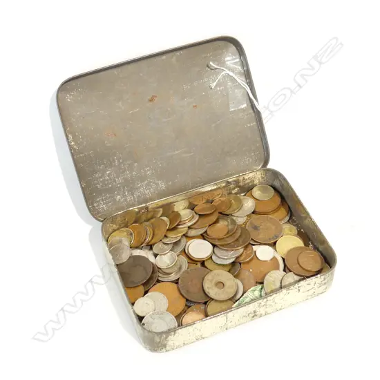 OLD TIN ASST TRAVEL COINS ETC..