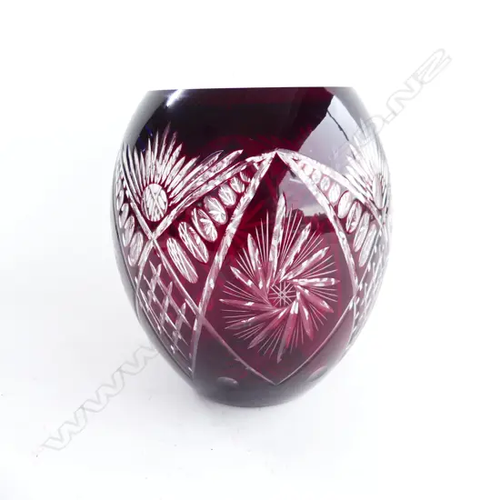 CRANBERRY CUT GLASS VASE H.200mm