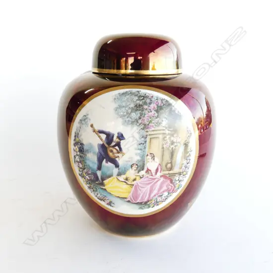 LG CARLTON WARE ROUGE ROYALE GINER JAR WITH ROMANTIC SCENE H. 230MM