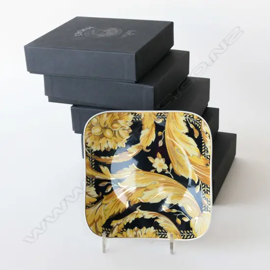 5 BOXED ROSENTHAL VERSACE ‘VANITY’ SQUARE DISHES, DIA.135mm