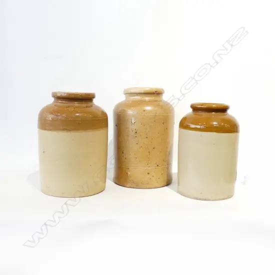 3 VINTAGE CROCKS - 1 SALT GLAZED H.310mm