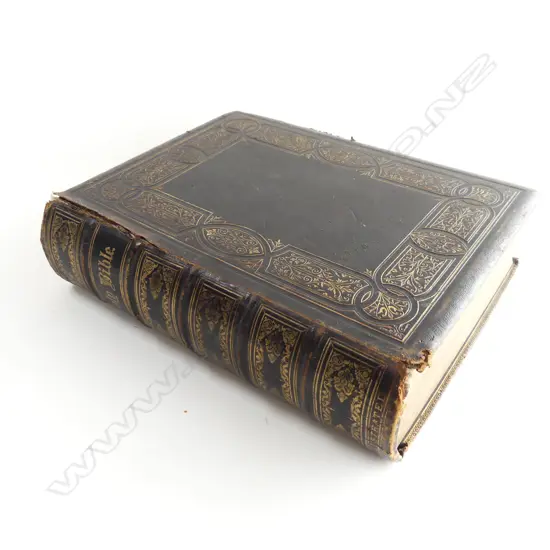 C1874 HOLY BIBLE OLD & NEW TESTAMENTS w. CHROMO-LITHOGRAPHIC PRINTS BY WILLIAMS COLLINS 