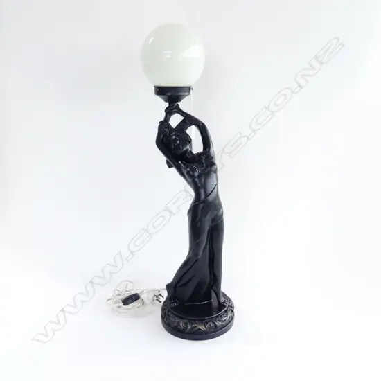 DECO STYLE BLACK RESIN FIGURE LAMP H. 700mm WORKING