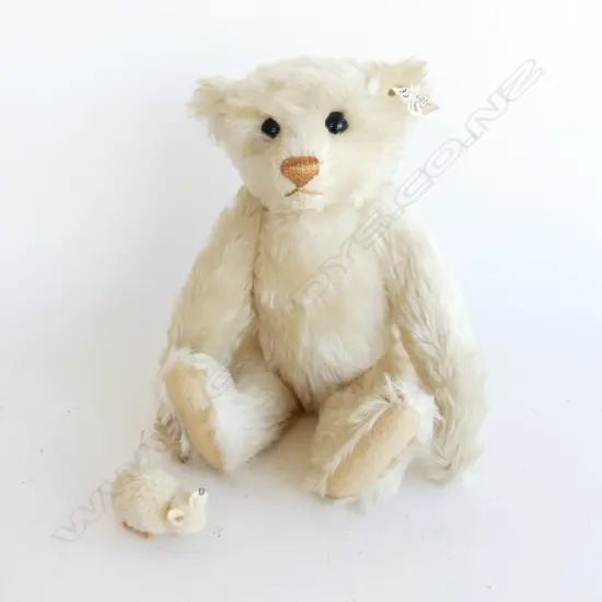 STEIFF BLONDE BEAR (H. 340MM) + STEIFF WHITE WOOL POMPOM  MOUSE (60MM EX TAIL