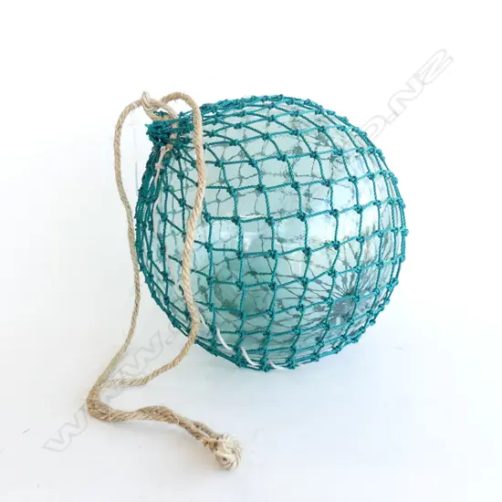 OLD GLASS FISHING FLOAT WITH NETTING APPROX DIA 310mm