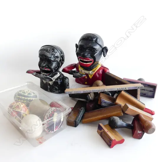 SHOE BOX RUBBER STAMPS  PAINTED EGGS MONEY BOXES ETC