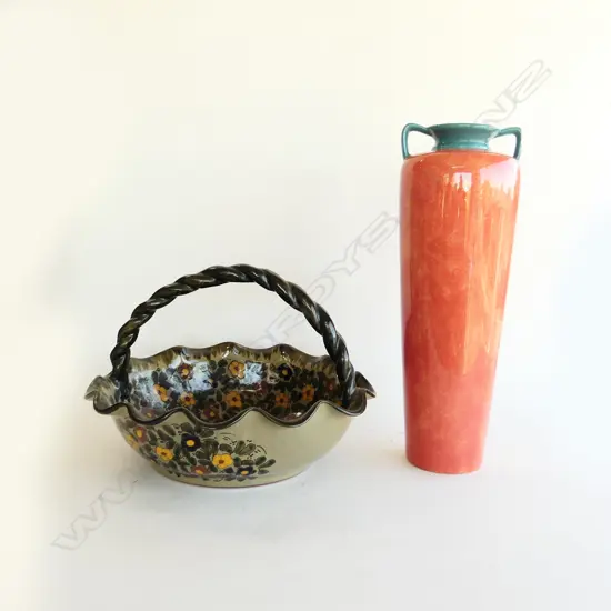 BENCHMARK TALL POTTERY VASE H485MM & MEXICAN POTTERY BASKET W400MM