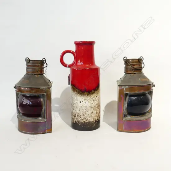 PR OLD COPPER LANTERNS H. 230MM & WEST GERMAN MID CENTURY VASE (H.285MM)