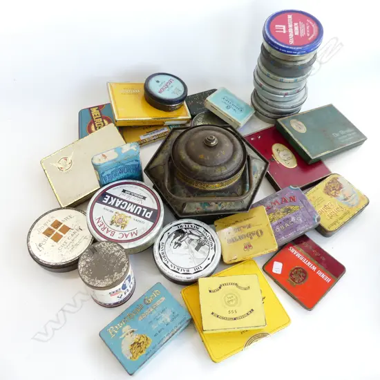 BOXED COLLECTION OLD TOBACO TINS ETC