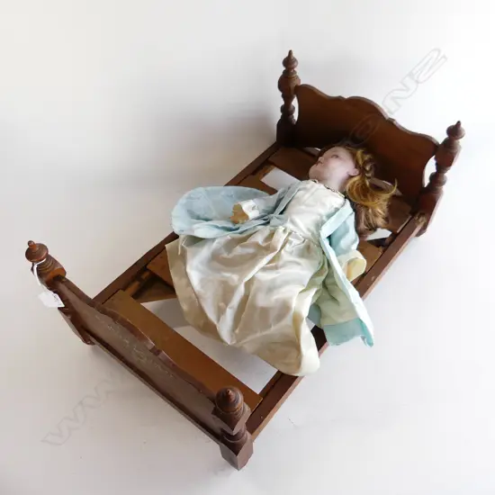 NZ COLONIAL KAURI DOLLS BED &ARMAND MARSEILLE DOLL
