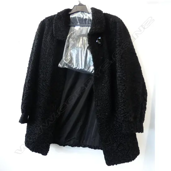 VINTAGE BLACK ASTRAKHAN JACKET WITH HAT