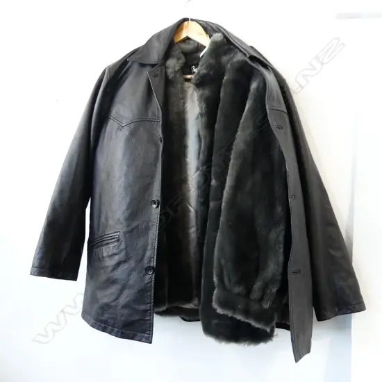 BLACK LEATHER JACKET & GREY FAUX FUR JACKET 