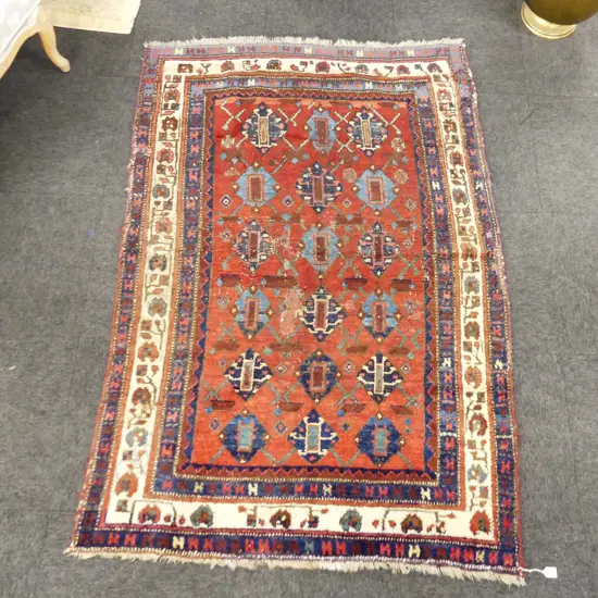 19thC KURDISH TRIBAL HAND KNOTTED ALL WOOL RUG - REPAIRS 1850x1250mm