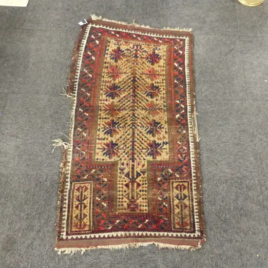 HAND KNOTTED ALL WOOL PRAYER RUG - DAMAGE 1500x800mm