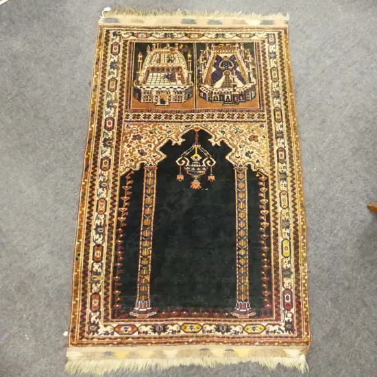 HAND KNOTTED ALL WOOL VINTAGE PRAYER RUG 1900x1150mm
