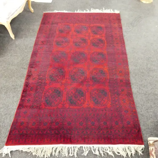 HAND KNOTTED DARK RED WOOL PILE RUG - ELEPHANT FOOT DESIGN 2000x1150mm