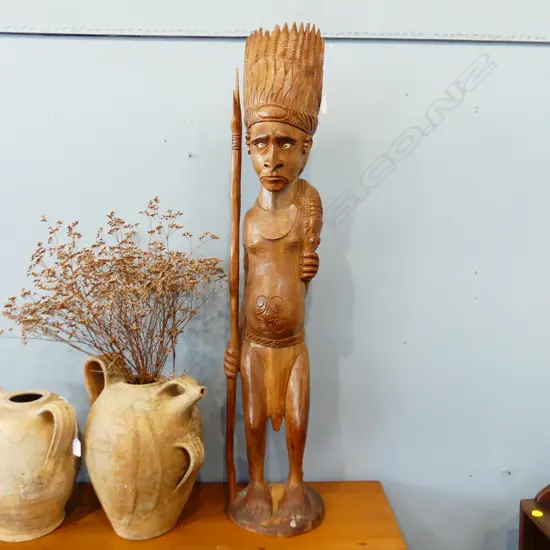 LG CARVED WOODEN AMERICAN INDIAN STATUE H.1125MM