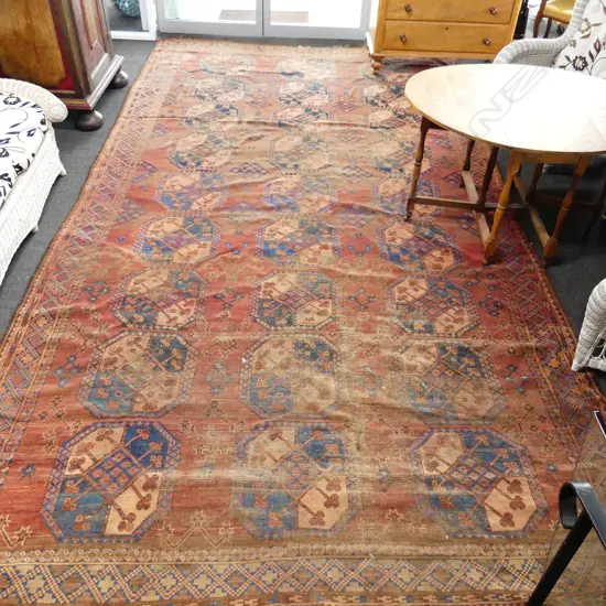 19thC ESARI TURKOMAN CARPET WEAR COMMENSURATE WITH AGE 4000 x 2800mm