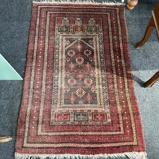 SEMI ANTIQUE AFGHAN PRATER RUG ALL WOOL 1370 x 880mm