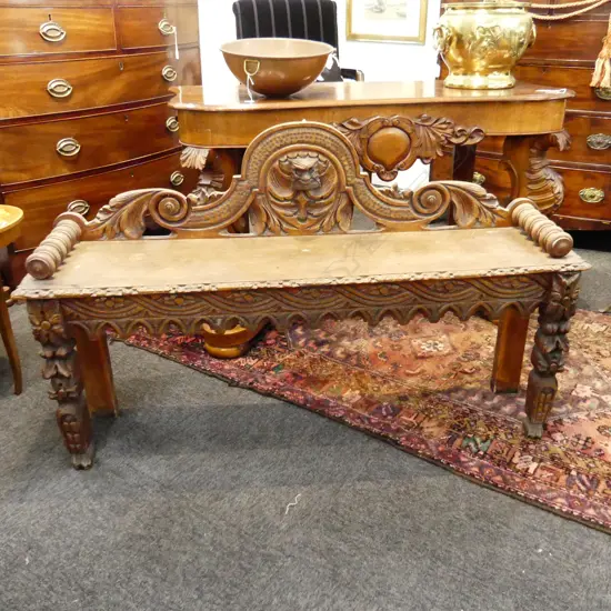 ANTIQUE CARVED OAK BENCH 1220x280x750mm