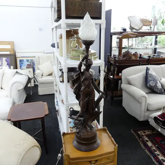 BRONZED SPELTER CLASSICAL FIGURINE LAMP - minor damage to 1 arm / 2 fingers