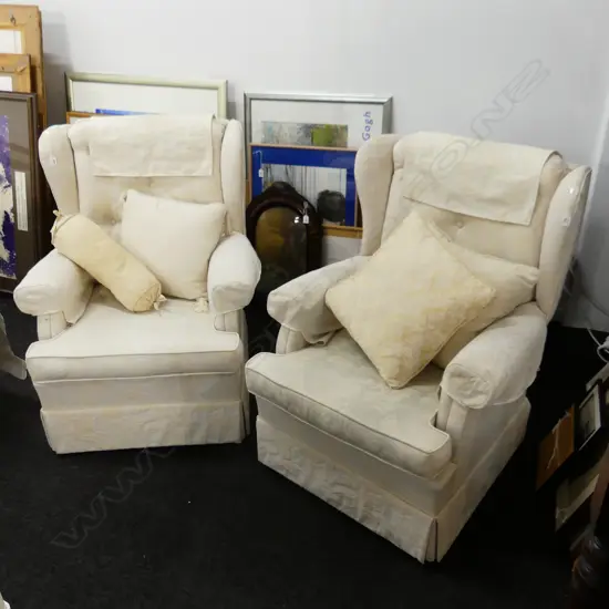 PR WHITE UPHOLSTERED ARMCHAIRS