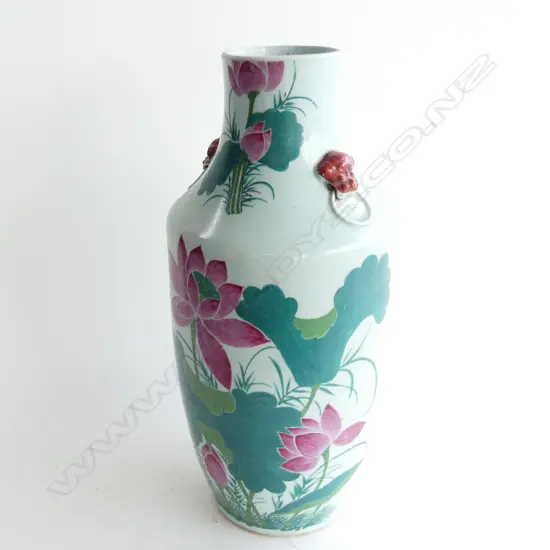 LG CHINESE FLOOR VASE w. PINK WATER LILIES H.500mm