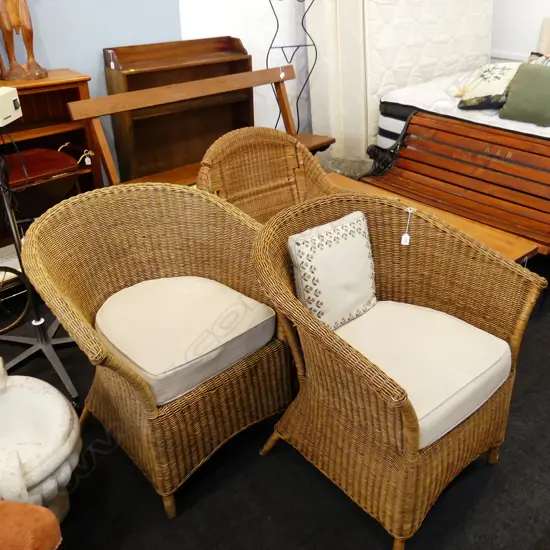 3 WICKER LOUNGE CHAIRS