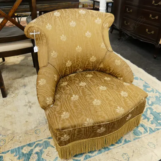 BEDROOM CHAIR - GOLD UPHOLSTERY w. TASSEL TRIM 