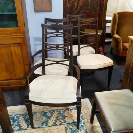 4 LADDER BACK CHAIRS; 2 ARE CARVERS 