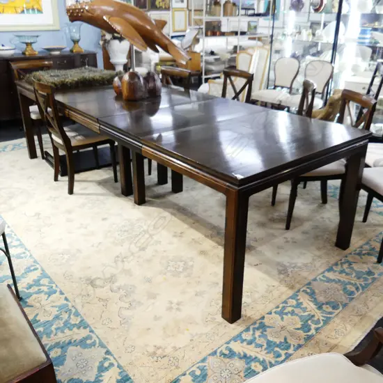 LG EBONISED DINING TABLE w. INSET CHINESE PANELS - 4 LEAVES
