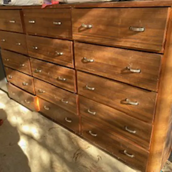 HUGE VINTAGE 1950s WOODEN DRAWERS (15) 2300x530x1360mm...